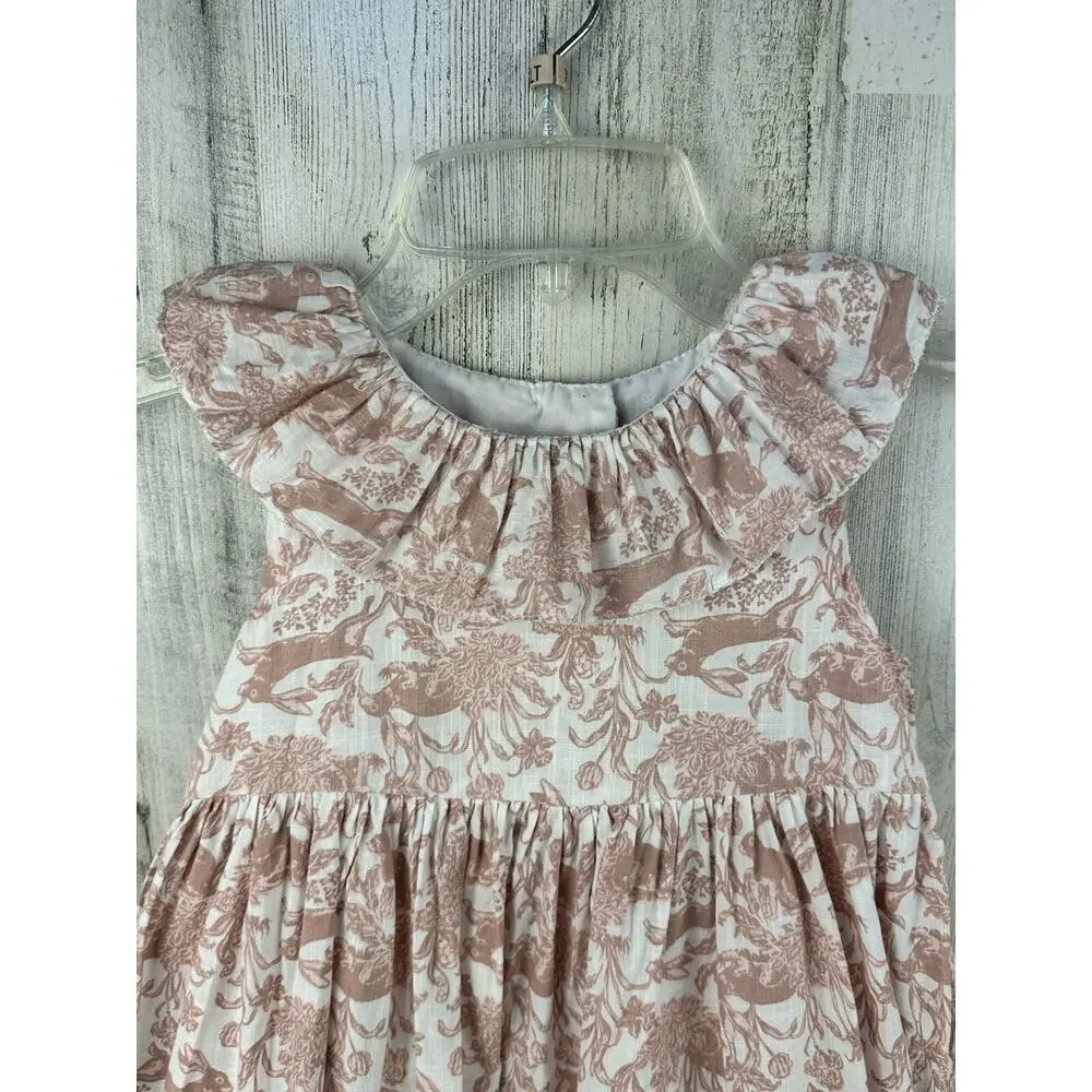 Haute Hippie Girl's 4T Dress Sleeveless Pink Toile Easter Bunny Layered Twirl‎